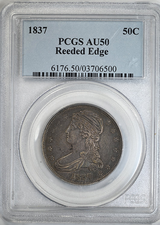 1837 Capped Bust Half Dollar 50C PCGS AU50 - Reeded Edge Obverse Slab