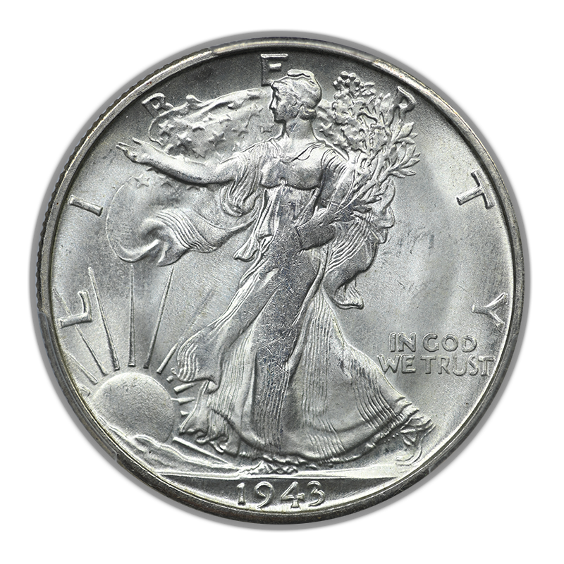 1943-S Walking Liberty Half Dollar 50C PCGS MS64 CAC FS-901, Missing Initials