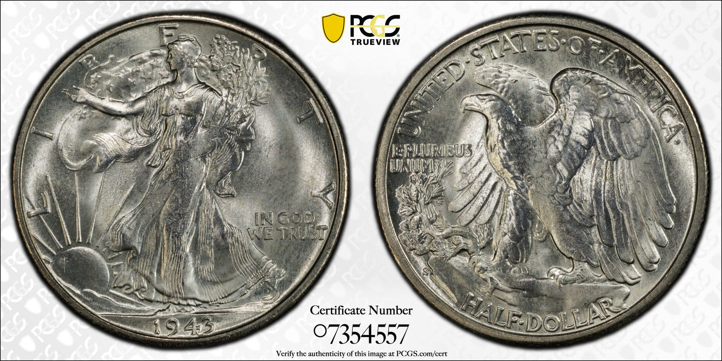 1943-S Walking Liberty Half Dollar 50C PCGS MS64 CAC FS-901, Missing Initials