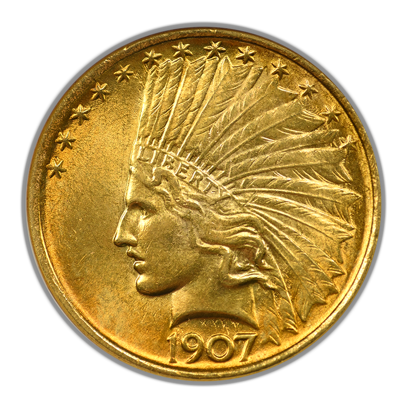 1907 Indian Head Gold Eagle $10 NGC Fatty MS62 - No Motto
