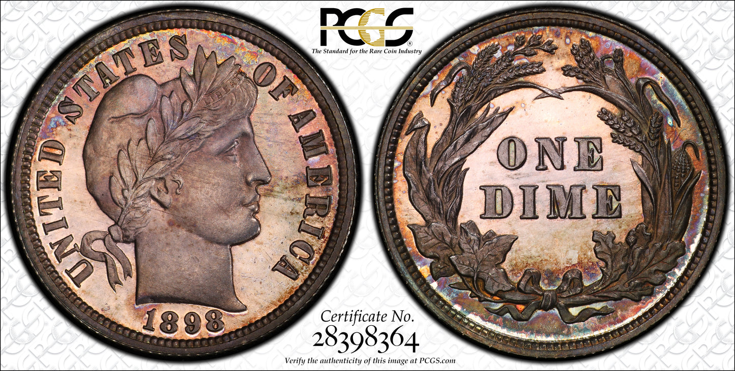 1898 Proof Barber Dime 10C PCGS PR63CAM CAC Trueview