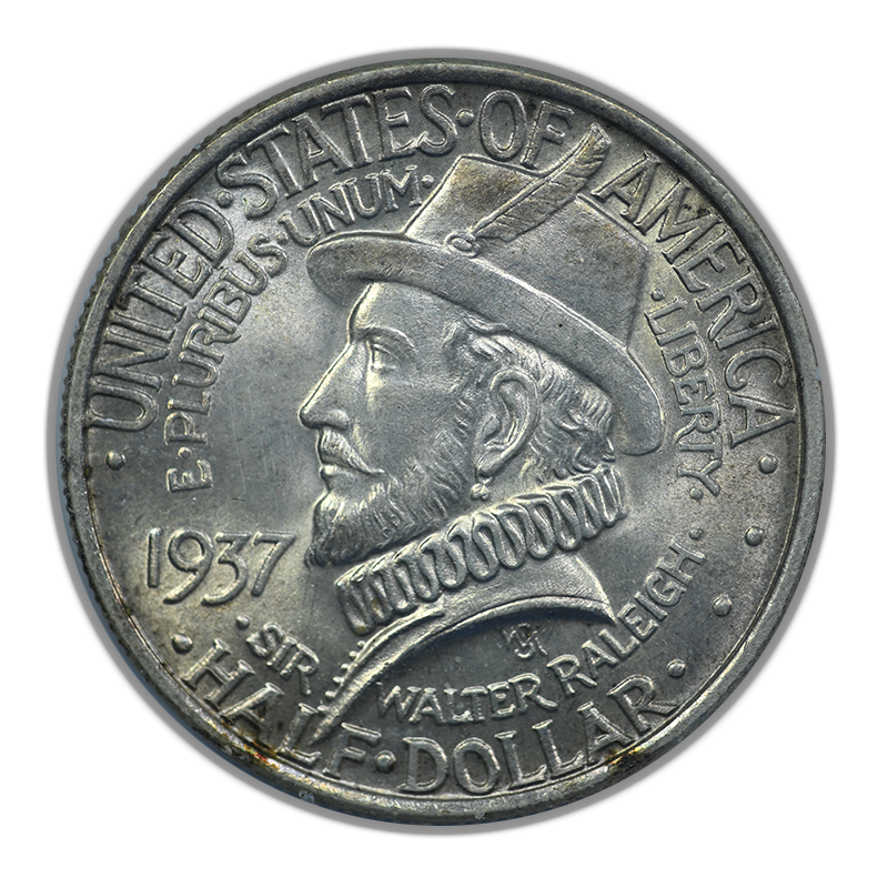 1937 Roanoke Classic Commemorative Half Dollar 50C PCGS Rattler MS63 Obverse