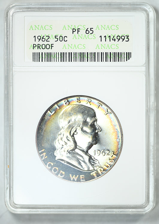 1962 Proof Franklin Half Dollar 50C ANACS Soapbox PF65 - TONED!