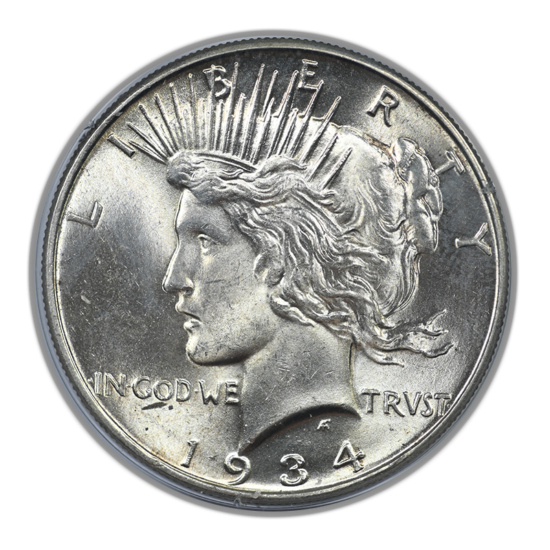 1934 Peace Dollar $1 PCGS Rattler MS63 CAC