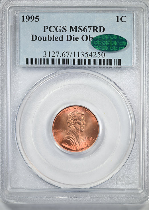 1995 Doubled Die Obverse Lincoln Memorial Cent 1C PCGS MS67RD CAC DDO