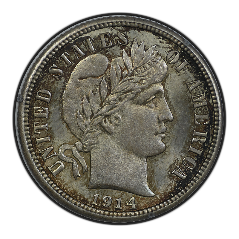 1914 Barber Dime 10C PCGS Rattler MS63 CAC Obverse