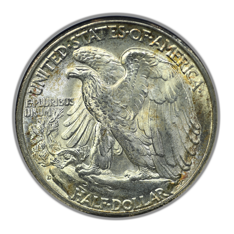 1945-D Walking Liberty Half Dollar 50C ANACS MS64 - TONED! Reverse
