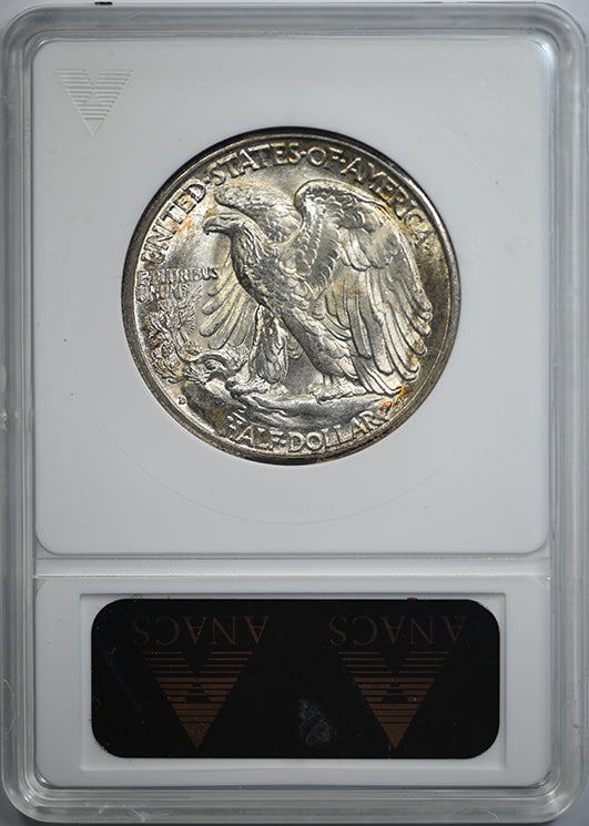 1945-D Walking Liberty Half Dollar 50C ANACS MS64 - TONED! Reverse Slab