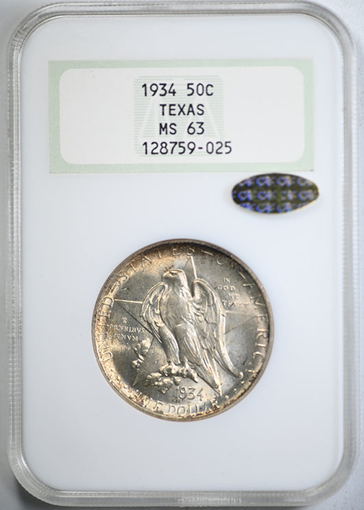 1934 Texas Classic Commemorative Half Dollar 50C NGC Fatty Holder MS63 Gold CAC Obverse Slab