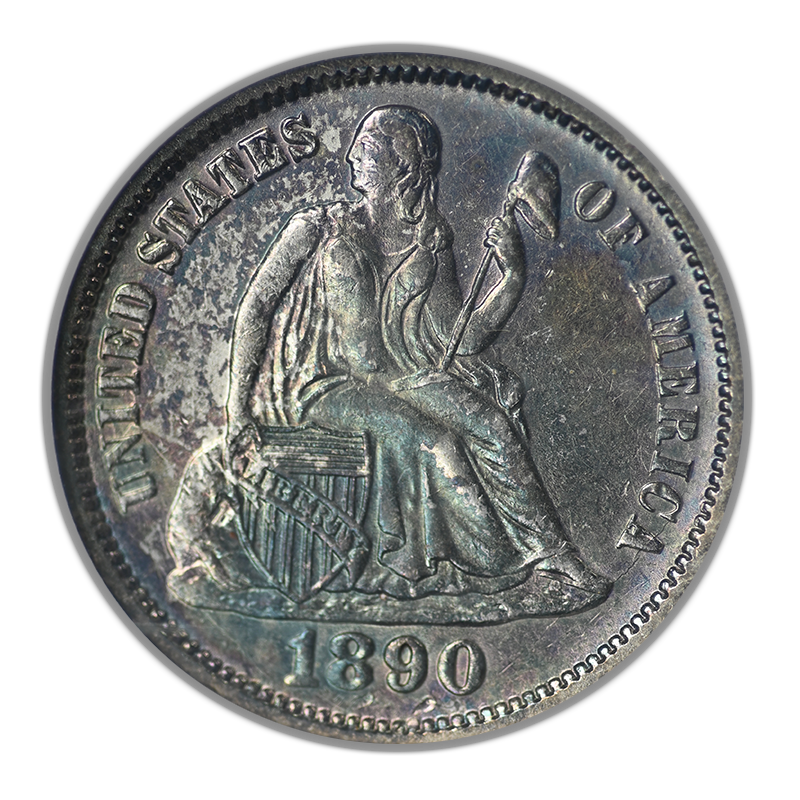 1890 Liberty Seated Dime 10C ANACS Soapbox AU50 - TONED!