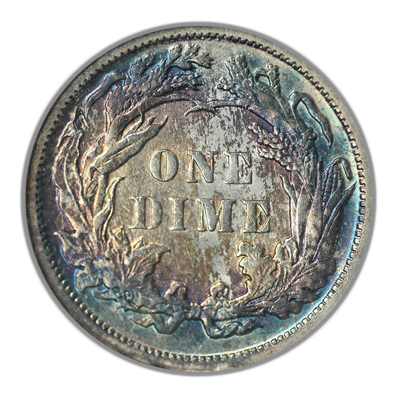 1890 Liberty Seated Dime 10C ANACS Soapbox AU50 - TONED!