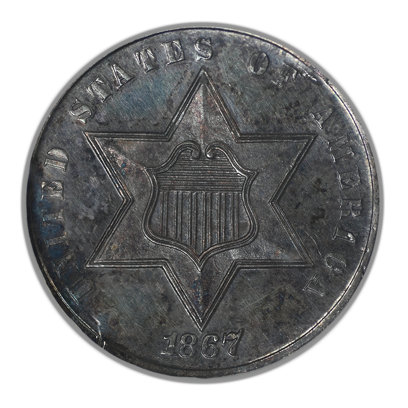 1867 Proof Three Cent Silver Piece 3CS ANACS Soapbox Net PF45