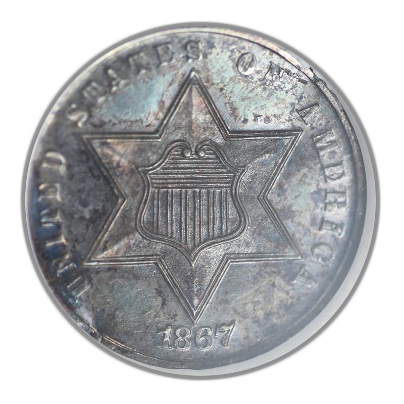 1867 Proof Three Cent Silver Piece 3CS ANACS Soapbox Net PF45