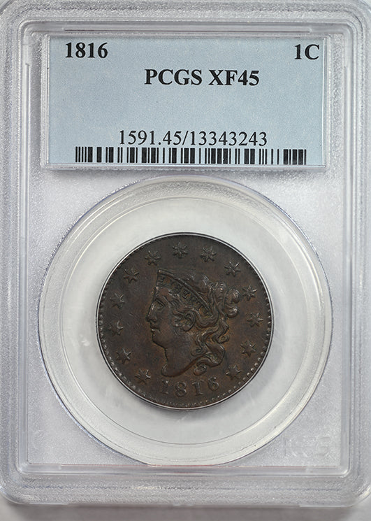 PCGS xf45 民国十六年 稀少 1816 Coronet Head Large Cent 1C PCGS XF45 – Americana Rare Coin