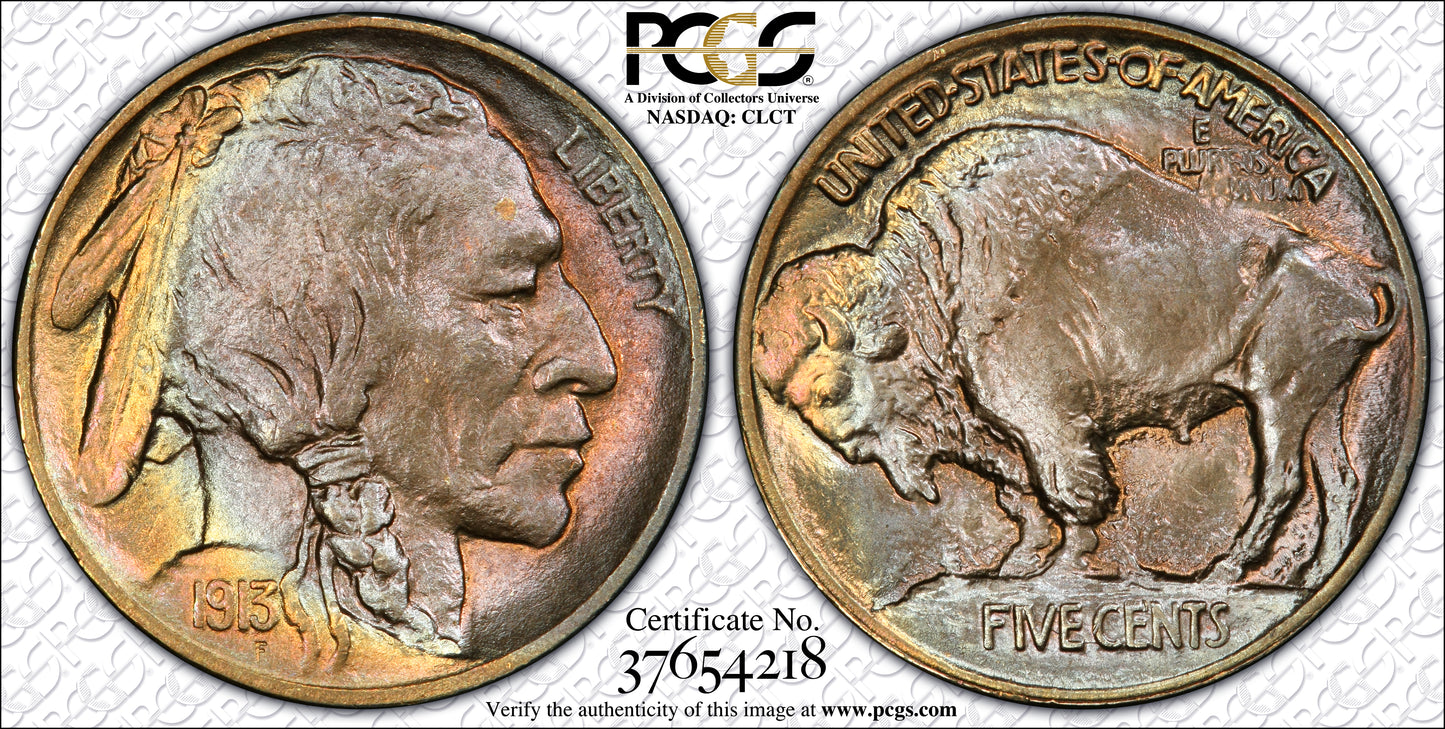 1913 Type 1 Buffalo Nickel 5C PCGS MS67+ CAC - TONED! Trueview
