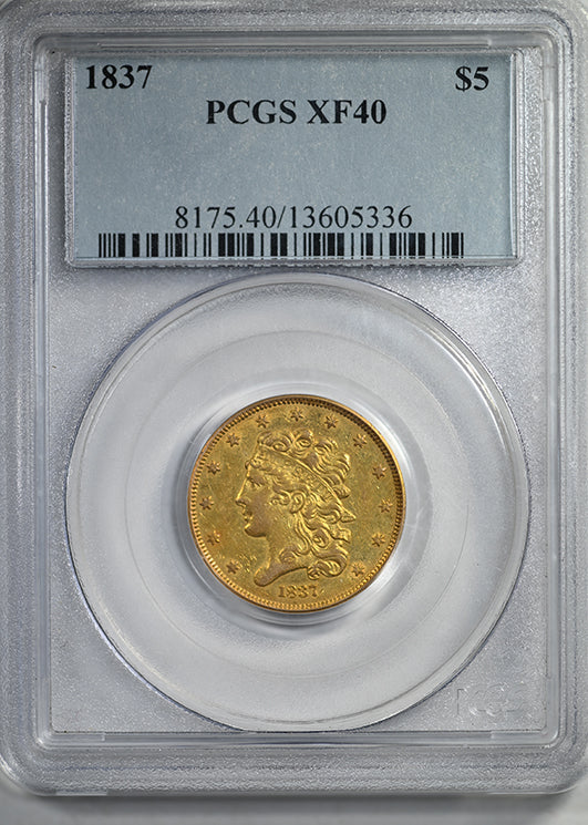 1837 Classic Head Gold Half Eagle $5 PCGS XF40