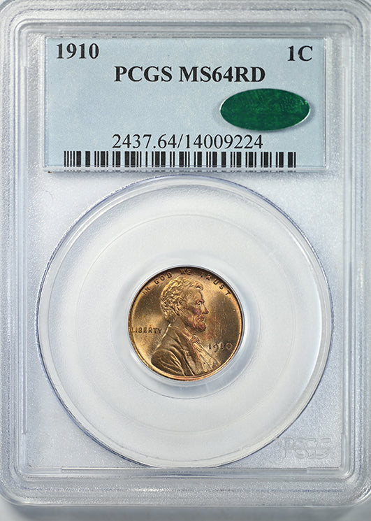 1910 Lincoln Wheat Cent 1C PCGS MS64RD CAC Obverse Slab