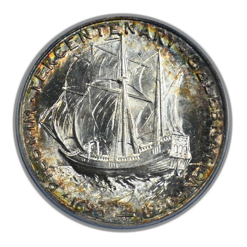 1921 Pilgrim Classic Commemorative Half Dollar 50C PCGS MS65 - TONED! Reverse