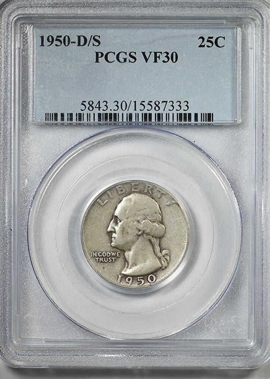 1950-D/S Washington Quarter 25C PCGS VF30