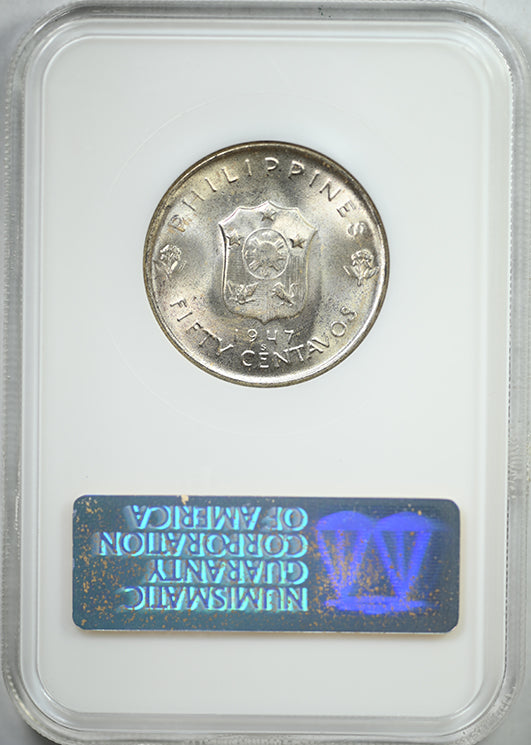 1947-S USA Philippines 50C Centavos NGC Fatty MS65 - Douglas MacArthur