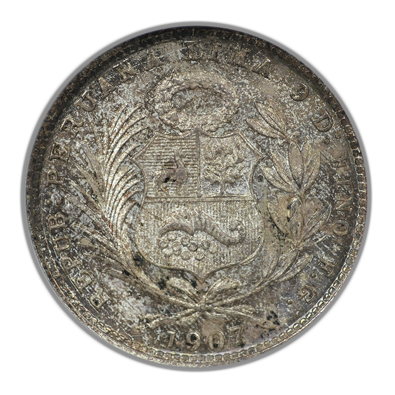 1907 FG Peru 1/5S Sol NGC MS66