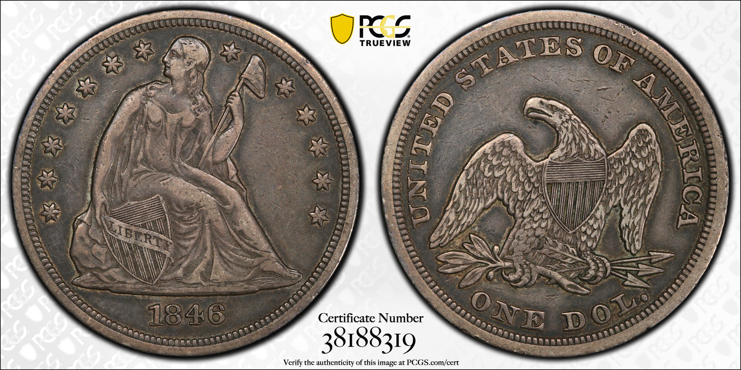 1846 Liberty Seated Dollar $1 PCGS XF40 Trueview