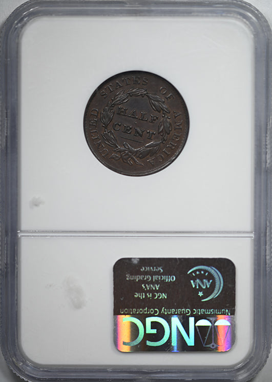 1828 Classic Head Half Cent 1/2C NGC AU55BN