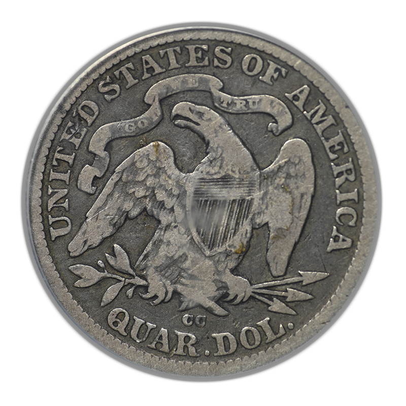 1876-CC Liberty Seated Quarter 25C PCGS F12 CAC Reverse