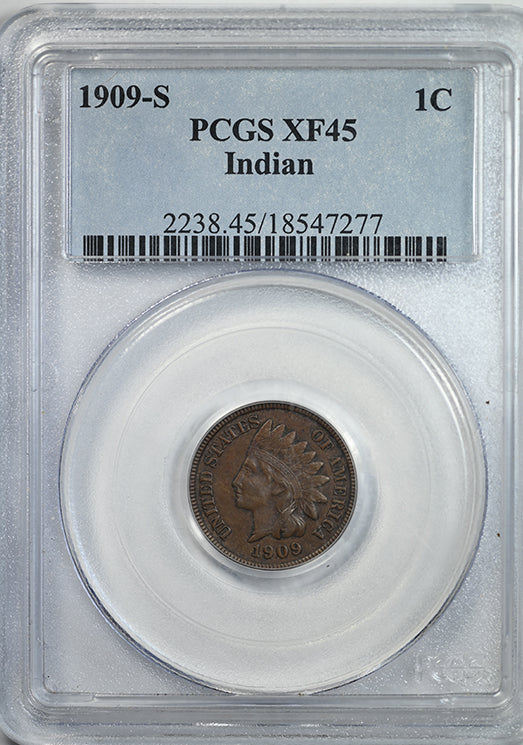 1909-S Indian Head Cent 1C PCGS XF45 Obverse Slab