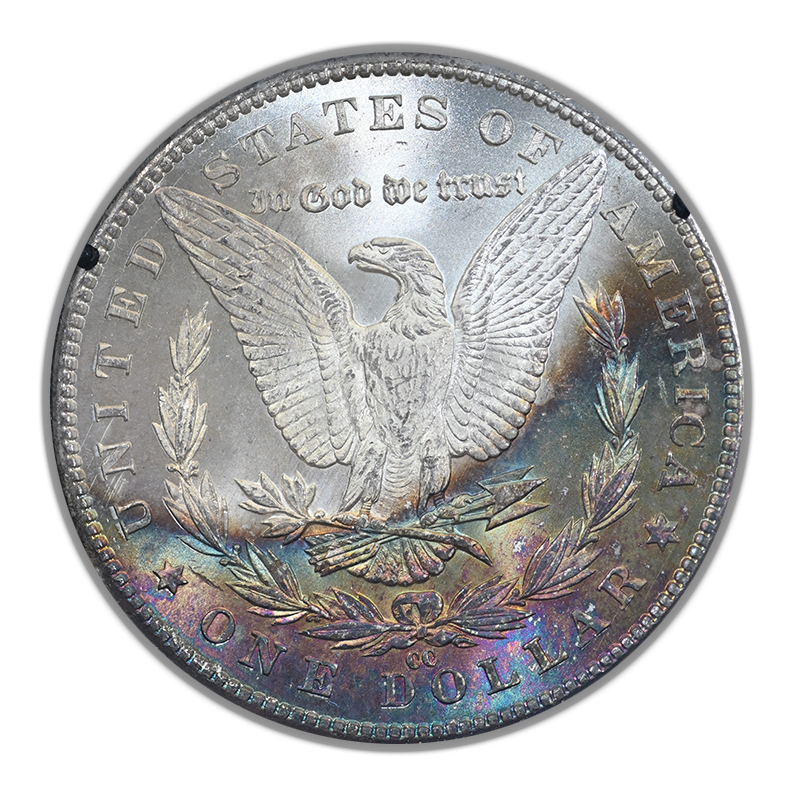 1885-CC Morgan Dollar $1 Carson City GSA Uncirculated - RAINBOW TONED REVERSE!