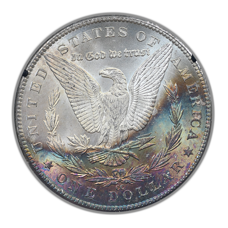 1885-CC Morgan Dollar $1 Carson City GSA Uncirculated - RAINBOW TONED REVERSE!