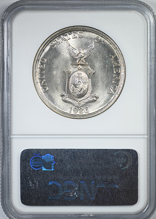 1936 M USA Philippines Peso NGC MS64 Roosevelt-Quezon