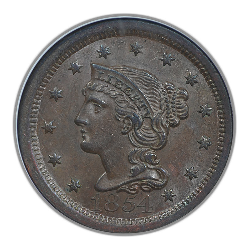1854 Liberty Head Braided Hair Large Cent 1C NGC MS62BN Obverse