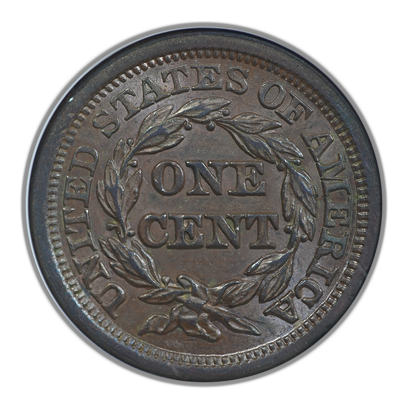 1854 Liberty Head Braided Hair Large Cent 1C NGC MS62BN Reverse