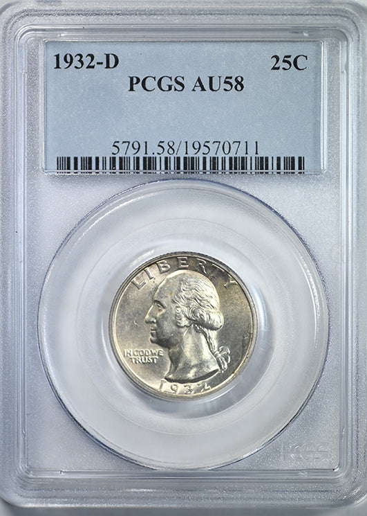 1932-D Washington Quarter 25C PCGS AU58 Obverse Slab
