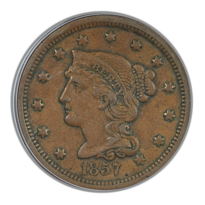 1857 Braided Hair Liberty Head Large Cent 1C PCGS XF40 - Small Date