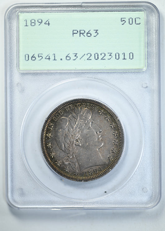 1894 Proof Barber Half Dollar 50C PCGS Rattler PR63 Obverse Slab
