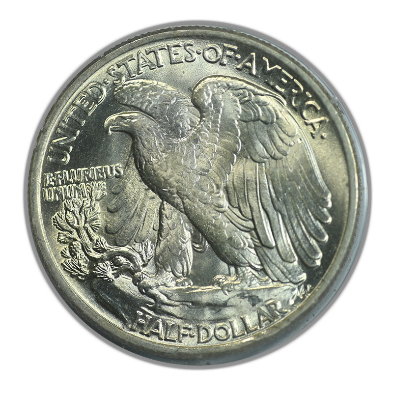 1945 Walking Liberty Half Dollar PCGS Rattler 50C MS63 CAC Reverse