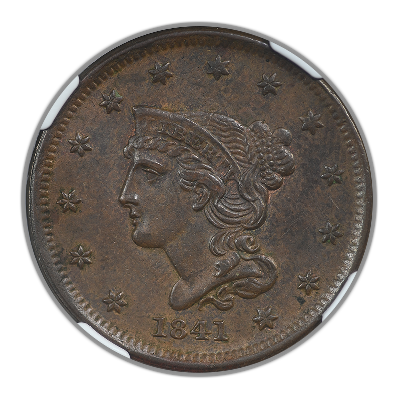 1841 Braided Hair Liberty Head Large Cent 1C NGC MS63+BN CAC N-6