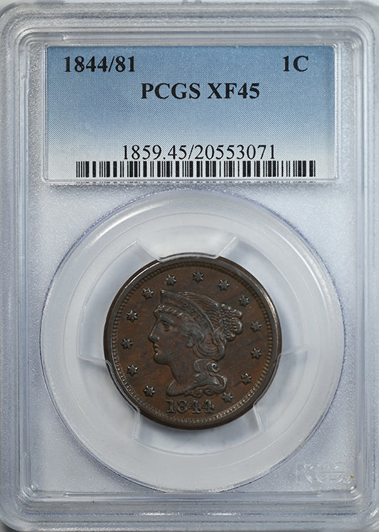 1844/81 Braided Hair Liberty Head Large Cent 1C PCGS XF45 Obverse Slab