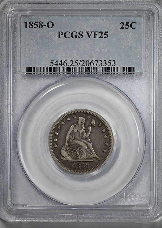 1858-O Liberty Seated Quarter 25C PCGS VF25