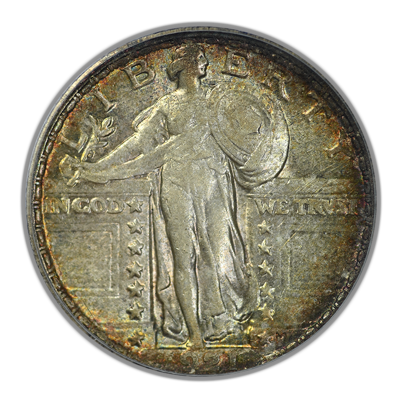 1921 Standing Liberty Quarter 25C PCGS AU55 Obverse