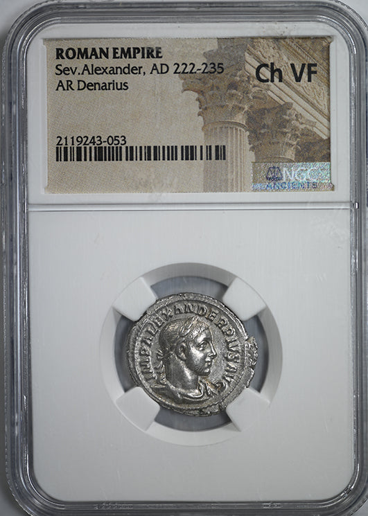 AD 222-235 Roman Empire Severus Alexander AR Denarius NGC Ancients Choice VF Obverse Slab