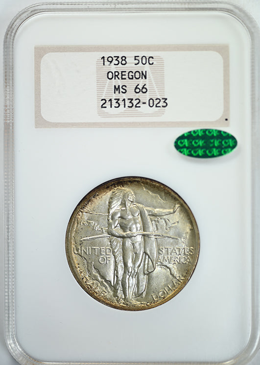 1938 Oregon Trail Classic Commemorative Half Dollar 50C NGC Fatty Holder MS66 CAC Obverse Slab