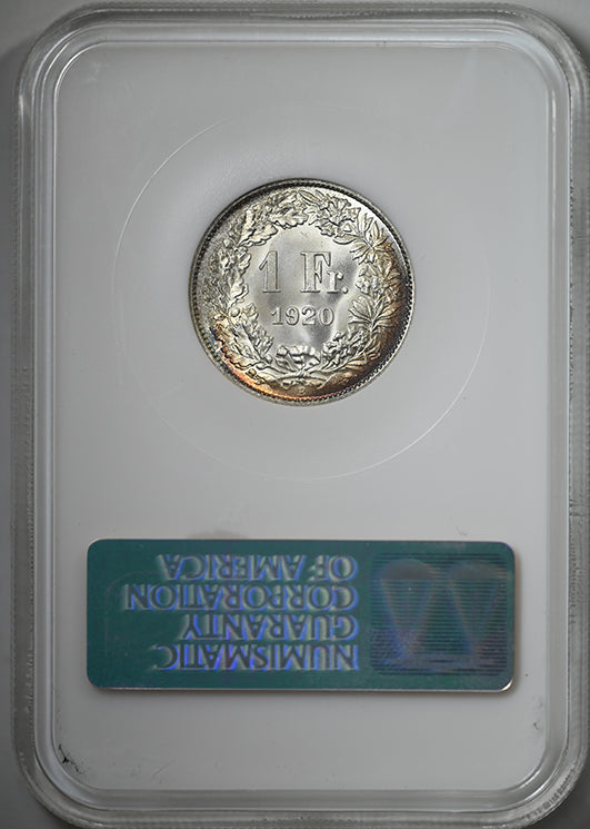1920 Switzerland Swiss 1F Franc NGC Fatty MS67
