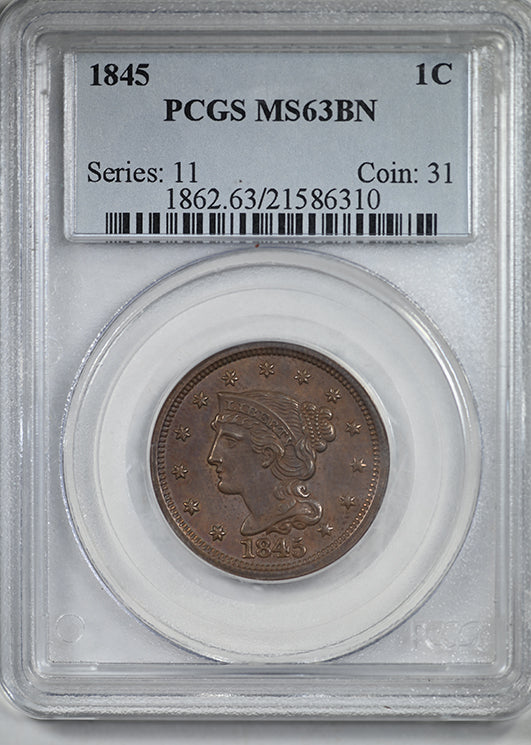 1845 Braided Hair Liberty Head Large Cent 1C PCGS MS63BN