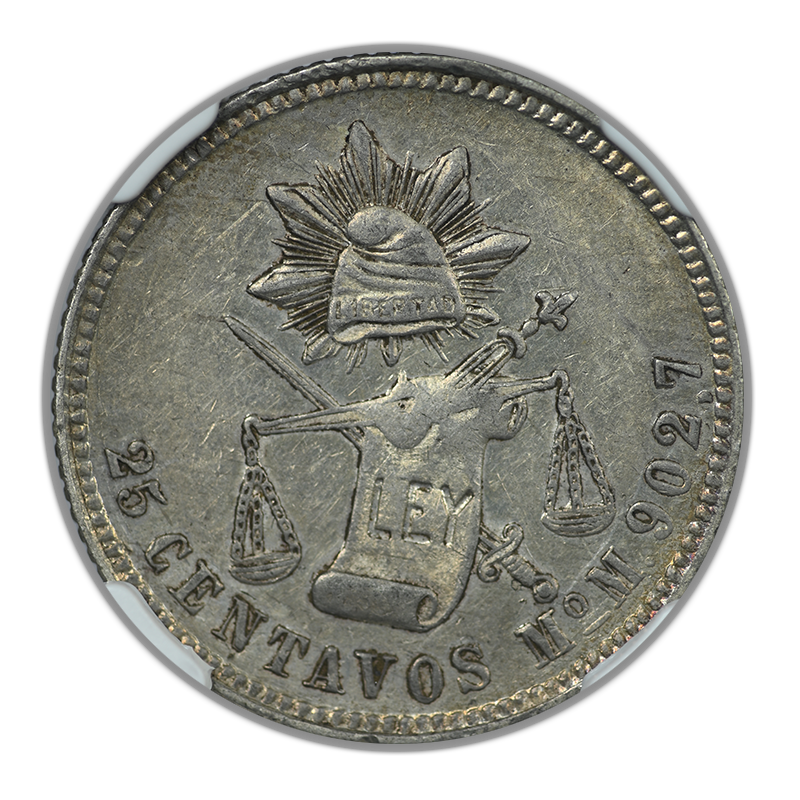 1887 MO M Mexico 25C Centavos NGC AU55