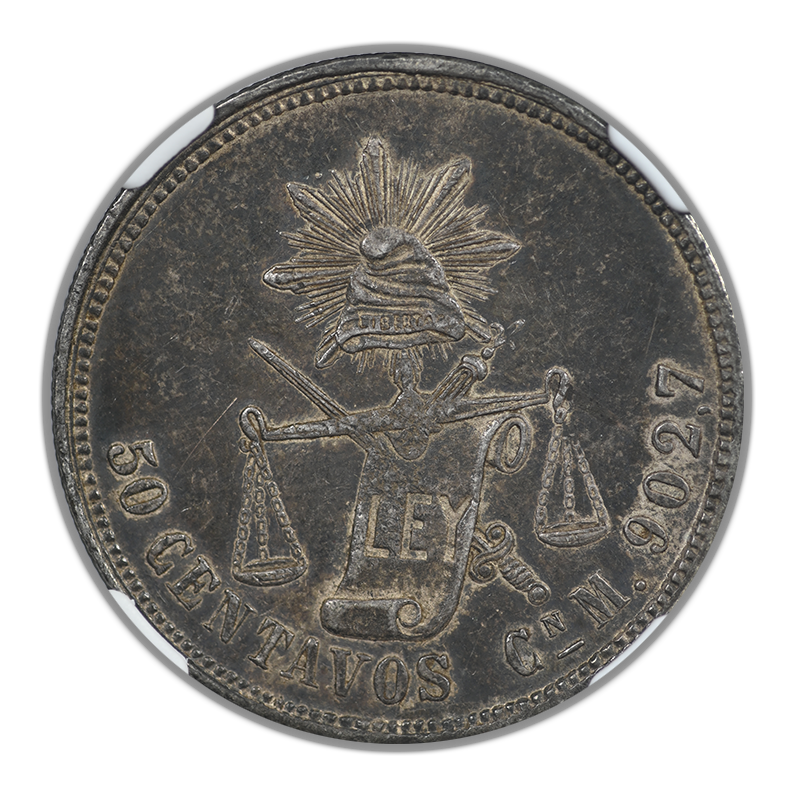 1887 CN M Mexico 50C Centavos NGC AU50