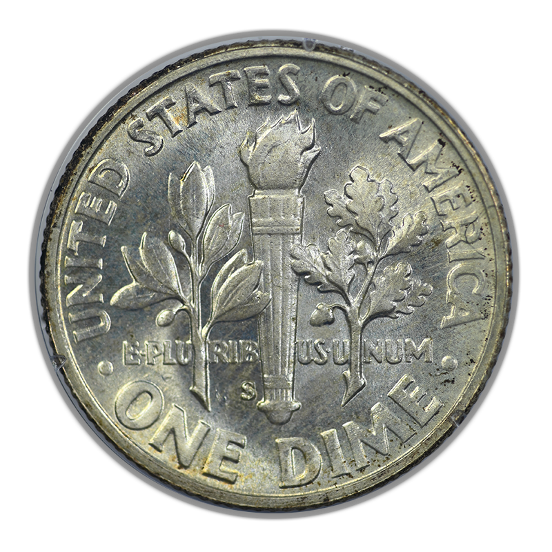 1948-S Roosevelt Dime 10C PCGS Rattler MS66 Reverse