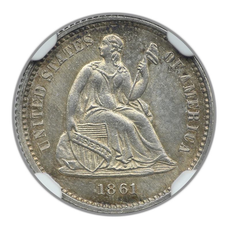 1861 Liberty Seated Half Dime H10C NGC MS64